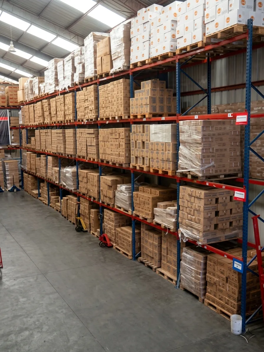 Racks de pallets con mercadería almacenada por posición en el depósito propio